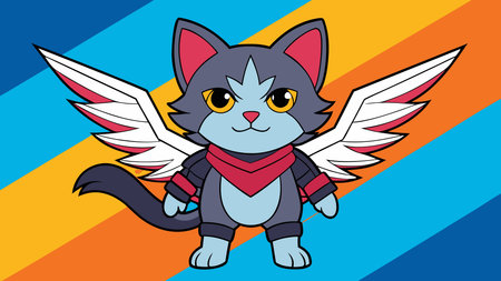 Bold line art graphic style showcases a heroic playful mood through dynamic diagonal composition and striking fiery sunset rim lighting. This high-contrast illustrative design is perfect for wallpapers, fantasy gaming assets, apparel graphics, book covers, and digital merchandise targeting gamers,  enthusiasts, and fantasy art collectors. Versatile for c. AI-generated vector illustration. AI-generated illustration.のイラスト素材