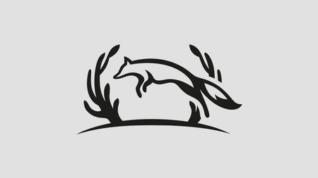 A creative digital illustration depicting Fox vector simple animal leaping, arched mid-air pose, autumn woodland lighting, outline minimalist style, sly and agile mood, stock vector art.. This AI-generated artwork features unique visual elements suitable for various commercial and editorial applications. AI-generated illustration.のイラスト素材