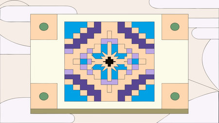 A creative digital illustration depicting Pixel art mandala grid in 8-bit retro colors, blocky...