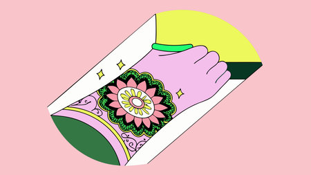 Captivating digital artwork in cultural body art style, featuring intricate mehndi paisley compositions with warm lighting that evokes intimate traditional moods. Ideal for beauty campaigns, fashion editorials, wellness branding, tattoo parlors, and cultural event promotions. Versatile for prints, digital ads, and social media graphics targeting beauty enthus. AI-generated vector illustration. AI-generated illustration.のイラスト素材