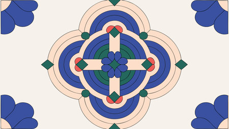 Hypnotic graphic style with intricate symmetrical motifs and flowing geometric elements, conveying...