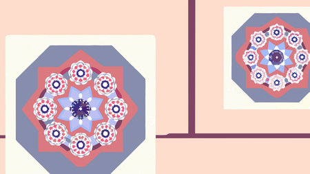 Elegant digital creation featuring harmonious geometric symmetry and fluid ornamental motifs in a...