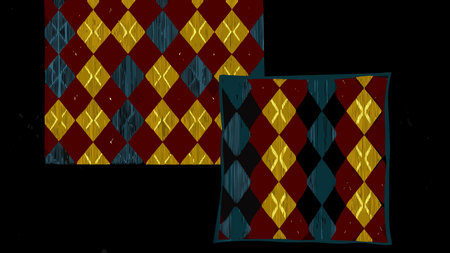 A creative digital illustration depicting Repeating argyle pattern evolving into diamond mandalas in...