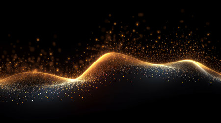 A glowing particle and binary wave pattern on dark background. Background with glowing lights.の素材