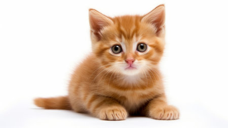Small, red kitten on a white background. AI generatedの素材