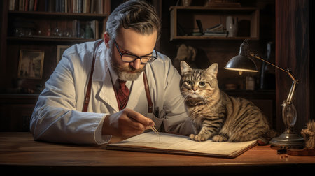 A small gray kitten on the table at the veterinarian, in the clinic. Concept of care and care for petsの素材