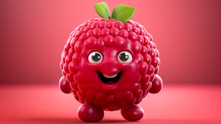 Raspberry with a cheerful face 3D on a white background. Cartoon characters, three-dimensional character, healthy lifestyle, proper nutrition, diet, fresh vegetables and fruits, vegetarianism, veganism, food, breakfast, fun, laughter, bannerの素材