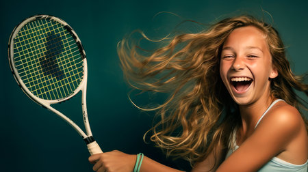 Woman playing tennis and waiting for the service. Playing sports, healthy lifestyle, physical activity, training, active lifestyle, competition, Preparation for big sports.の素材