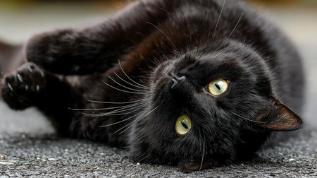 Domestic cat with signs of obesity: thick belly and swollen fat muzzle. Sedentary lifestyle in a pet. Disease. Laziness.の素材