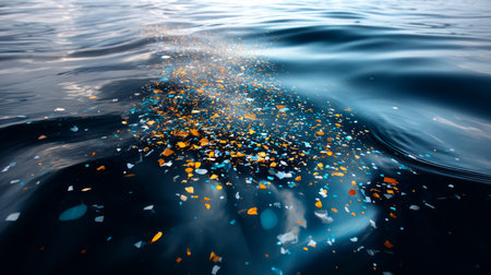 Plastic trash in the ocean. Environmental pollution. The sea is covered in plastic and dead sea creatures. A global problem, a threat to ocean wildlife and calling for urgent action to protect the environmentの素材