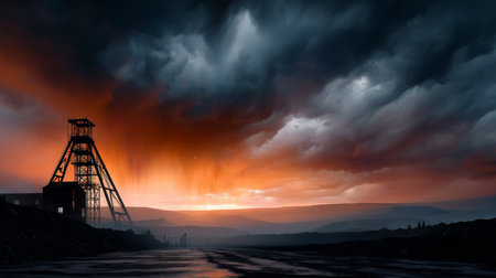 Industry metallurgical plant dawn smoke smog emissions bad ecology. Concept of air pollution in the city. Call for urgent action to protect the environmentの素材