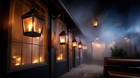 Halloween pumpkin on abandoned old road and medieval castle on the backgroundの素材