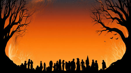 Halloween pumpkin on abandoned old road and medieval castle on the backgroundの素材