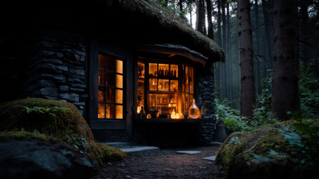 Halloween pumpkin on abandoned old road and medieval castle on the backgroundの素材
