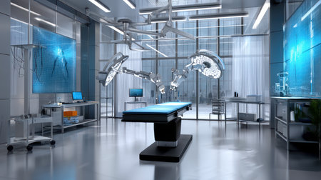 Modern ward for magnetic resonance imaging, lies down on a bed for CT or PET, oncology device scans the human body. Magnetic resonance imaging x-rayの素材