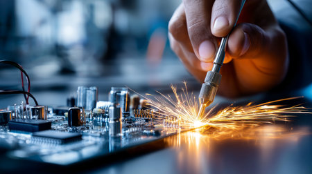 Using soldering tool for the computer parts.の素材