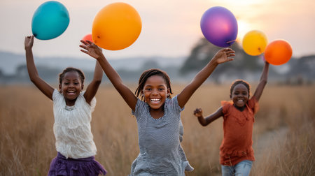 African primary school children playing games. Black children, full of life and joy, enjoying their childhood and playing together. Small faces with big smiles.の素材
