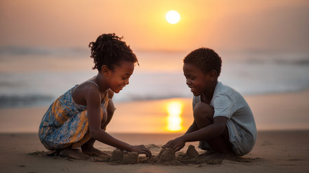 African primary school children playing games. Black children, full of life and joy, enjoying their childhood and playing together. Small faces with big smiles.の素材