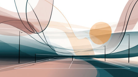 Abstract tennis background for sport game illustration with copy space in minimalist style. Tennis court top view. Ideal for sports events, competitions, poster, background.の素材