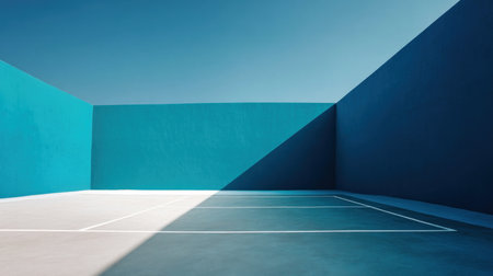 Abstract tennis background for sport game illustration with copy space in minimalist style. Tennis court top view. Ideal for sports events, competitions, poster, background.の素材