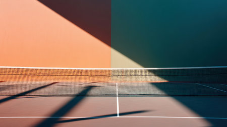 Abstract tennis background for sport game illustration with copy space in minimalist style. Tennis court top view. Ideal for sports events, competitions, poster, background.の素材