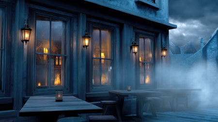 Halloween pumpkin on abandoned old road and medieval castle on the backgroundの素材