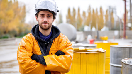 man worker wearing full protection equipments to work duty in the risk atmosphere such as hazard chemical gas or smoke or dust or pm2.5.の素材