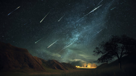 Space background with colorful nebula Galaxy Cloud. Bright galaxy shimmering neon blue and purple colors with distant stars. Mysterious alien star system with purple and green planets orbiting a bright, glowing sun.の素材