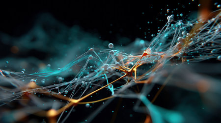 Abstract 3d sphere with interconnected lines and nodes, symbolizing a big data futuristic digital network .Digital Artificial Intelligence background with particles. 3D wireframe geometric sphere.の素材