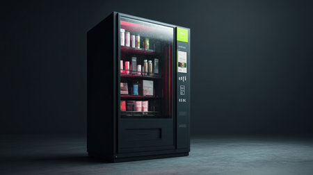 Sleek futuristic vending machine with touchless payment interface.の素材