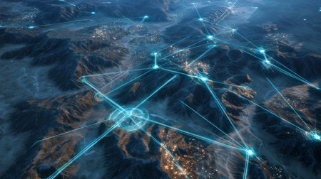 Modern creative telecommunication and internet network connect in smart city. Concept of 5G wireless digital connection and internet of things future.の素材