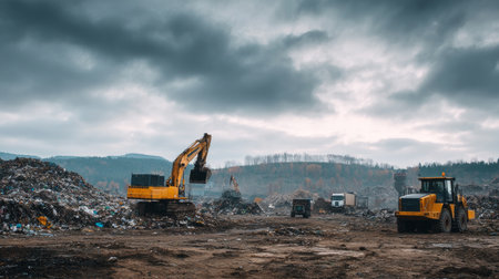 land with garbage, Garbage dump landscape of ecological damage contaminated land., plastic scrap in landfill, environmental problems pollution, waste or trash from household in waste landfill.の素材