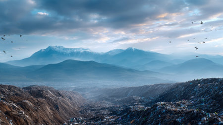 land with garbage, Garbage dump landscape of ecological damage contaminated land., plastic scrap in landfill, environmental problems pollution, waste or trash from household in waste landfill.の素材