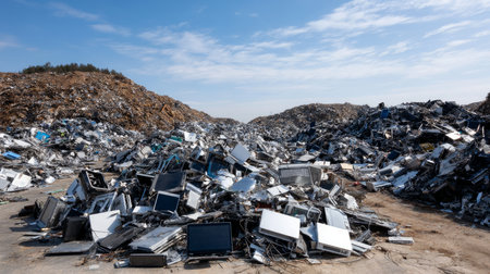 land with garbage, Garbage dump landscape of ecological damage contaminated land., plastic scrap in landfill, environmental problems pollution, waste or trash from household in waste landfill.の素材