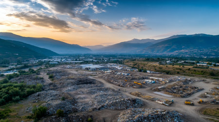 land with garbage, Garbage dump landscape of ecological damage contaminated land., plastic scrap in landfill, environmental problems pollution, waste or trash from household in waste landfill.の素材
