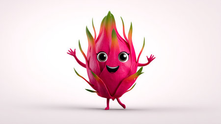Pitahaya with a cheerful face 3d character, transparent background.の素材
