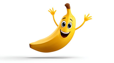 banana with a cheerful face 3d character, transparent background.の素材