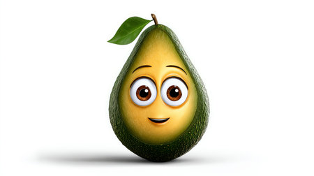 Avocado With a 3d character's face, transparent background.の素材