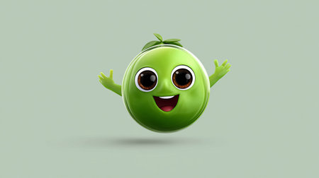 Pea with a cheerful face 3d character, transparent background.の素材