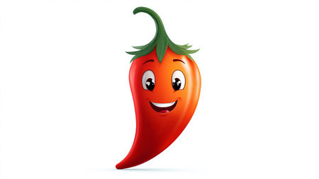 Chili with a cheerful face 3d character, transparent background.の素材