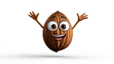 Almond with a cheerful face 3d character, transparent background.の素材