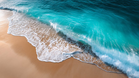 Free space nature background for your decor. Blurred beach background with green coconut palm trees. Sunny day with blue sky and sunlight. Summer time. Beautiful nature sea ocean mountains and landscape, sceneryの素材