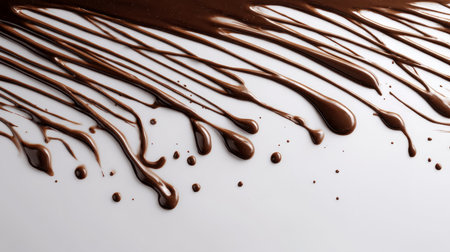 Minimal chocolate drizzle on flat surface, no noise, clean styling.の素材