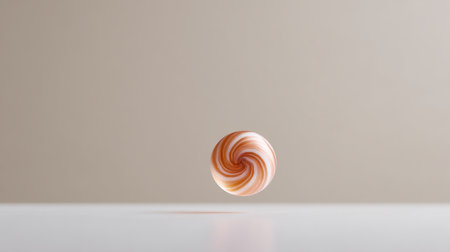 Empty space with a single candy swirl in focus, minimalist styling, neutral background.の素材