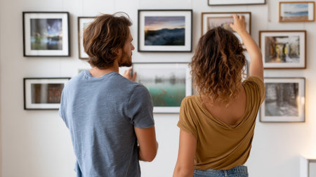 Loving couple standing in their house, hugging and smiling, being happy of buying own lodging. Cheerful young family relocating to new property, free space.の素材
