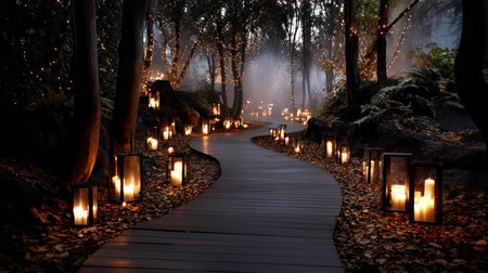 Halloween pumpkin on abandoned old road and medieval castle on the backgroundの素材