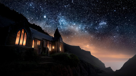 Halloween pumpkin on abandoned old road and medieval castle on the backgroundの素材
