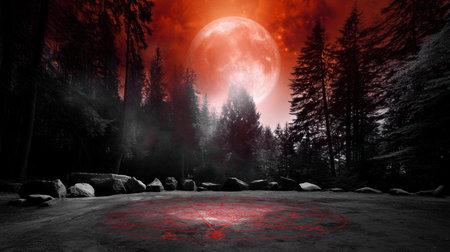 Halloween pumpkin on abandoned old road and medieval castle on the backgroundの素材