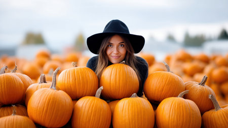 Halloween pumpkin on abandoned old road and medieval castle on the backgroundの素材