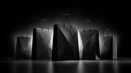 Art object for Black Friday, sales and promotions with a dark, black, colorful and effective theme. Luxury picture for advertising goods on the day of big discounts. Abstract background.の素材